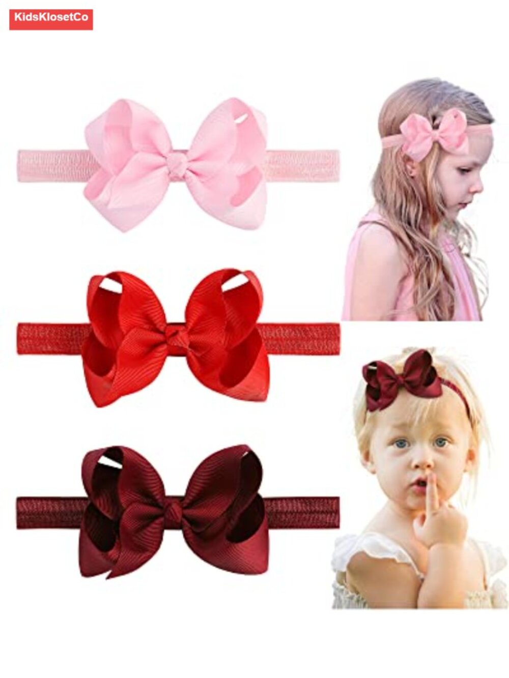 3 Pack 4in Grosgrain Ribbon Hair Bows Baby Girls Headbands